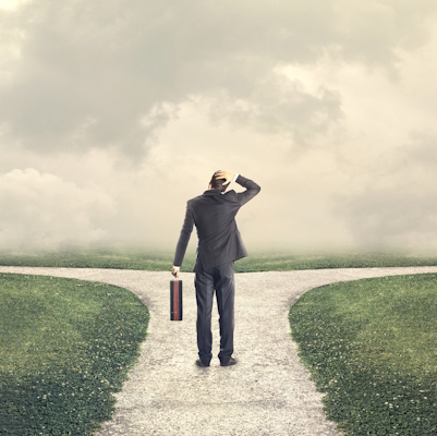 Leader at a fork in the road